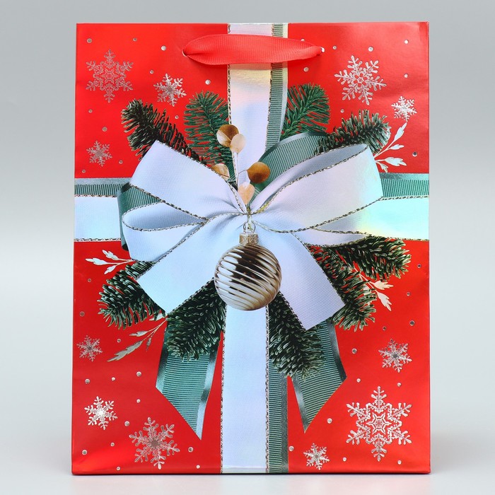 Пакет ламинированный вертикальный «Новогодний бант», MS 18 × 23 × 10 см