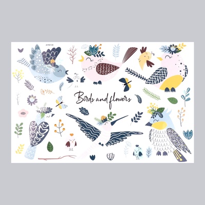 Наклейка интерьерная цветная «Птицы с цветочками на голове», пластик, 60×90 см
