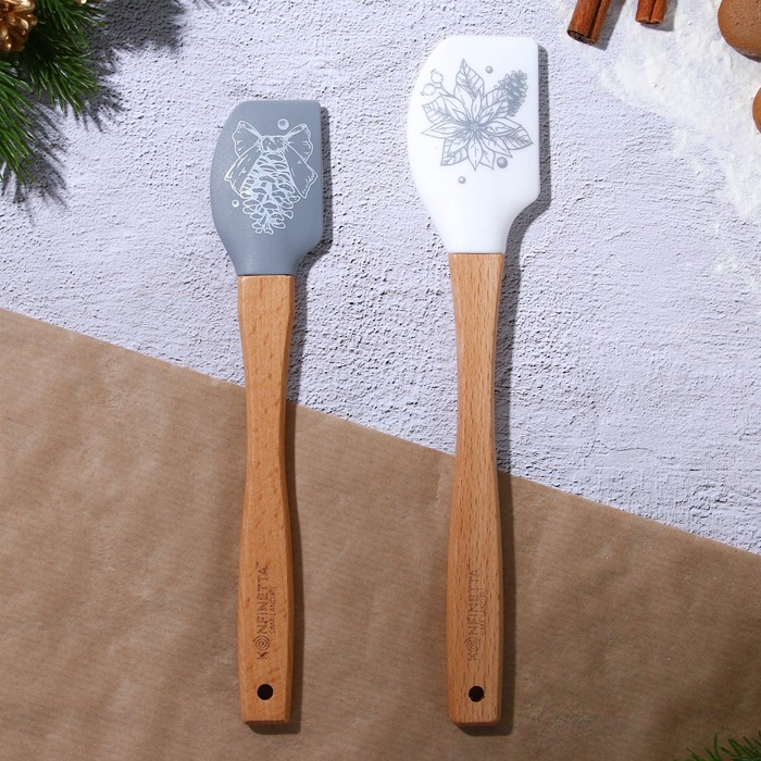Набор силиконовых лопаток «Новогоднего настроения», 2 шт в наборе (26х5 см, 23.3х4.3 см)