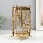 Подсвечник металл, стекло на 1 свечу "Веточки с шариками" d=10 см золото 20 см - фото 22941580