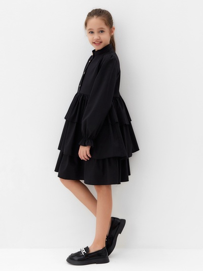 Платье для девочки MINAKU: Basic Line с рюшами, чёрное, рост 104-110 см