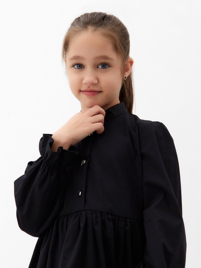 Платье для девочки MINAKU: Basic Line с рюшами, чёрное, рост 104-110 см