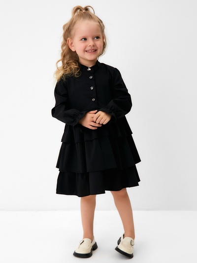 Платье для девочки MINAKU: Basic Line с рюшами, чёрное, рост 104-110 см