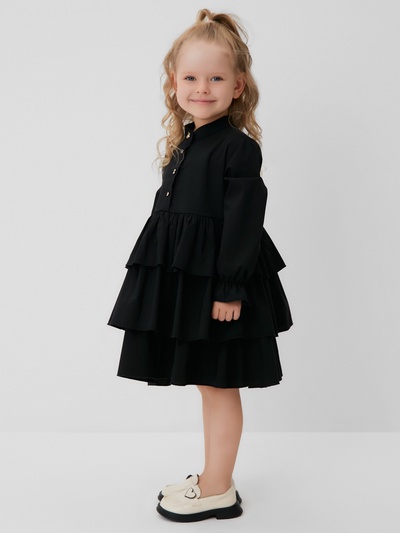 Платье для девочки MINAKU: Basic Line с рюшами, чёрное, рост 104-110 см
