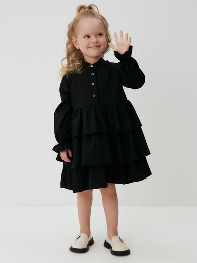 Платье для девочки MINAKU: Basic Line с рюшами, чёрное, рост 104-110 см