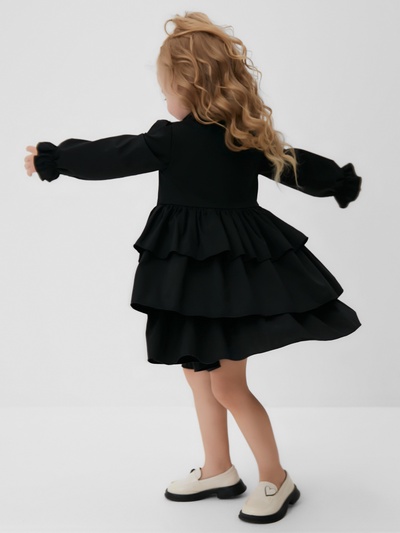 Платье для девочки MINAKU: Basic Line с рюшами, чёрное, рост 104-110 см