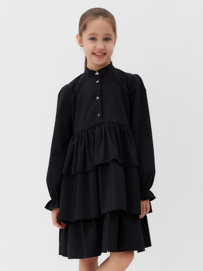 Платье для девочки MINAKU: Basic Line с рюшами, чёрное, рост 104-110 см