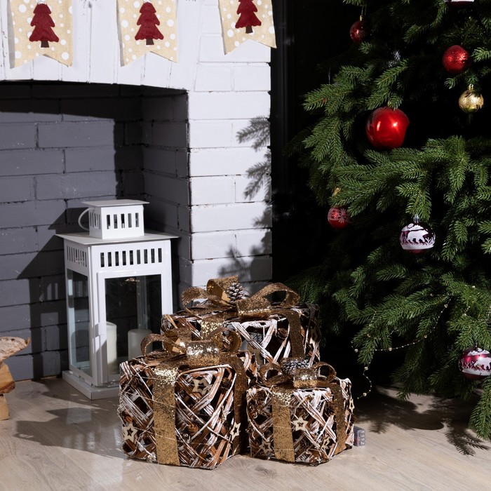 Светодиодная фигура «Подарки лесные» 15, 20, 25 см, текстиль, металл, батарейки ААх2 (не в комплекте), свечение тёплое белое - Фото 1