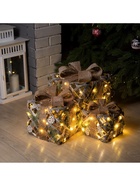 Светодиодная фигура «Подарки с еловой веткой» 15, 20, 25 см, текстиль, металл, батарейки ААх2 (не в комплекте), свечение тёплое белое - фото 61038431