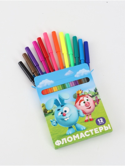 Фломастеры 12 цветов, вентилируемый колпачок «Смешарики»