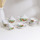Сервиз чайный «Цветущая земляника», 14 предметов: чайник, сахарница, 6 чайных пар, фарфор - фото 301010859