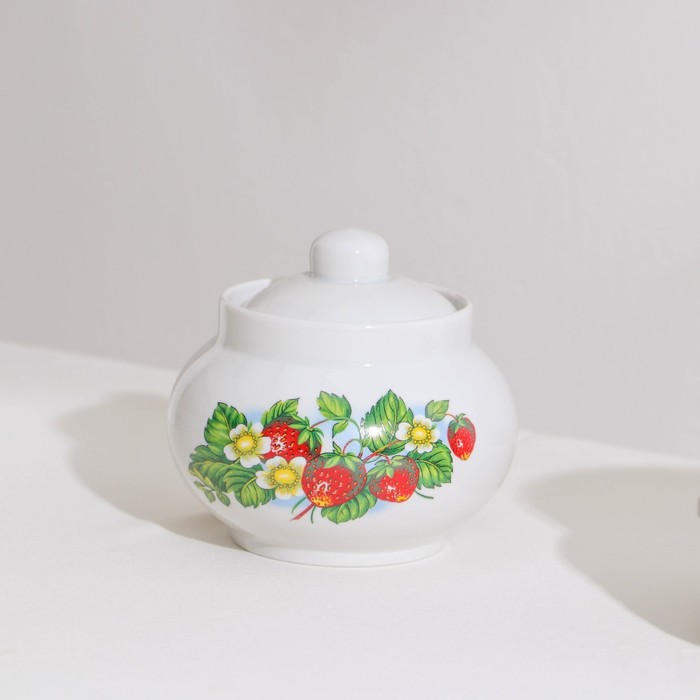 Сервиз чайный «Цветущая земляника», 14 предметов: чайник, сахарница, 6 чайных пар, фарфор - фото 1910800805