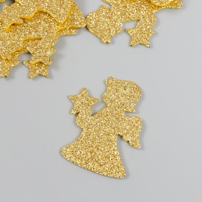 Декор "Ангелочек" золото  5 см набор 10 шт фоам глиттер - Фото 1