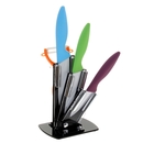 Набор кухонный, 4 предмета на подставке: 3 керамических ножа, лезвие 12 см, 10 см, 7 см, овощечистка, цвет МИКС - Фото 1