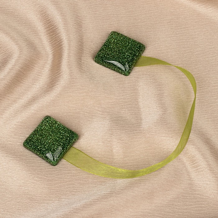 Подхват для штор «Квадрат блёстками», 3,5 × 3,5 см, цвет зелёный - фото 1884713399