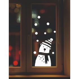 Наклейка декоративная для окон "Медведь в шапке" 35х54 см (снег 10х20 см)