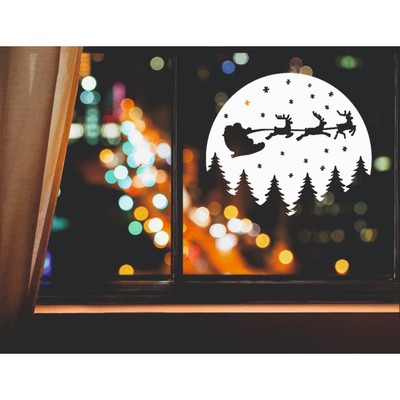 Наклейка декоративная для окон «Санта на фоне луны», 37×32 см