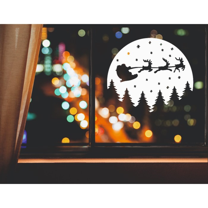 Наклейка декоративная для окон «Санта на фоне луны», 37×32 см - Фото 1