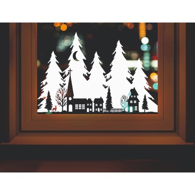 Наклейка декоративная для окон «Дома на фоне елей», 50×34 см