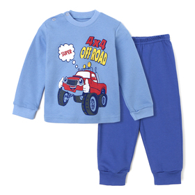 Комплект для мальчика (кофточка, штанишки), цвет синий/авто, рост 80 см