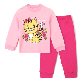 Комплект для девочки (кофточка, штанишки), цвет розовый/котик, рост 86 см