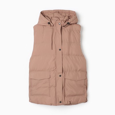 Жилет женский утеплённый, коричневый, размер 54