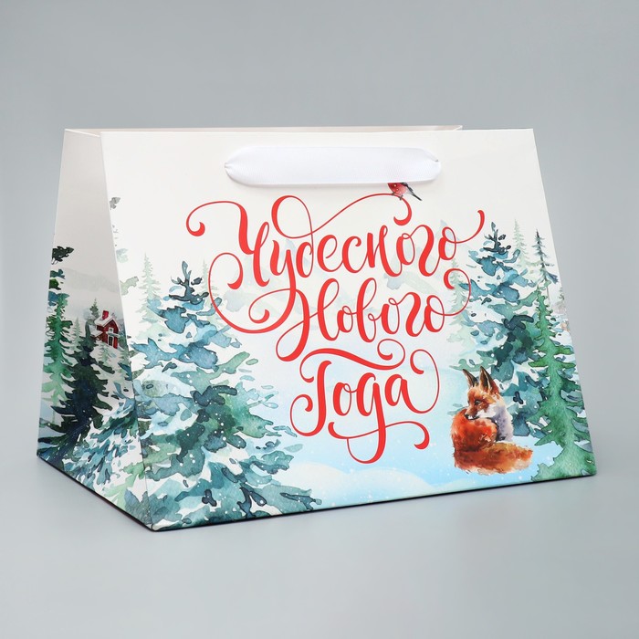 Пакет подарочный с широким дном «Новогодние чудеса», 25 × 19 × 18 см - Фото 1