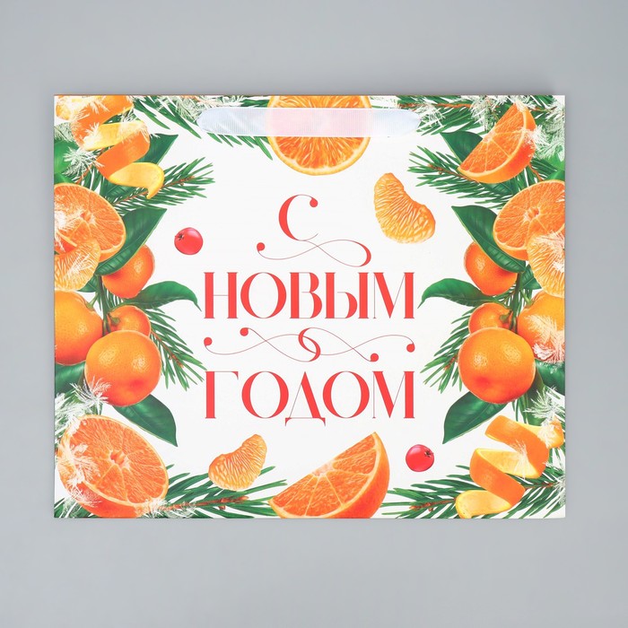 Пакет подарочный с широким дном «Мандариновое настроение», 35 × 29 × 28 см 9667719