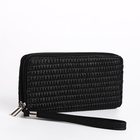 Кошелёк женский на молниях с ремешком, 19×4×9.5 см, текстурный, чёрный - Фото 5