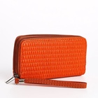Кошелёк женский на молниях с ремешком, 19×4×9.5 см, текстурный, оранжевый - Фото 5