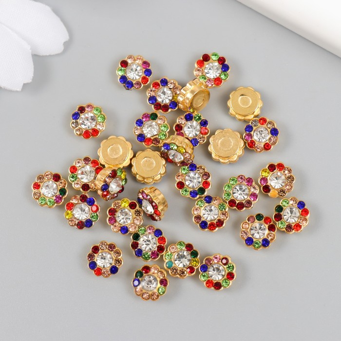 Декор для творчества пластик "Цветок цветные кристаллы" набор 30 шт золото МИКС 0,8х0,8 см - Фото 1