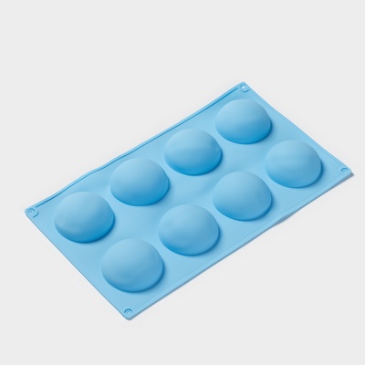 УЦЕНКА Форма силиконовая для выпечки Доляна «Полусфера», 28×16.5 см, 8 ячеек, d=5.5 см, цвет голубой