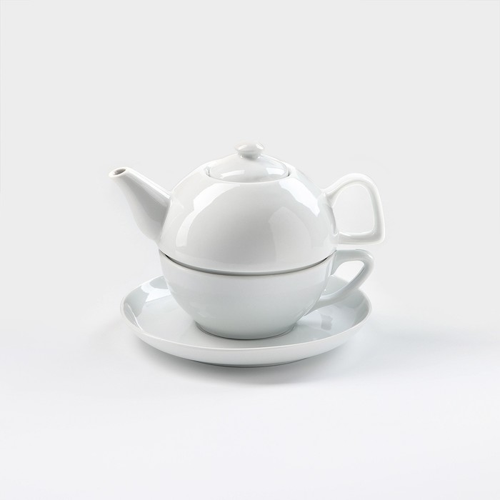 Набор фарфоровый для чая «Бельё», 3 предмета: чайник 500 мл, чашка 300 мл, блюдце 16 см - Фото 1