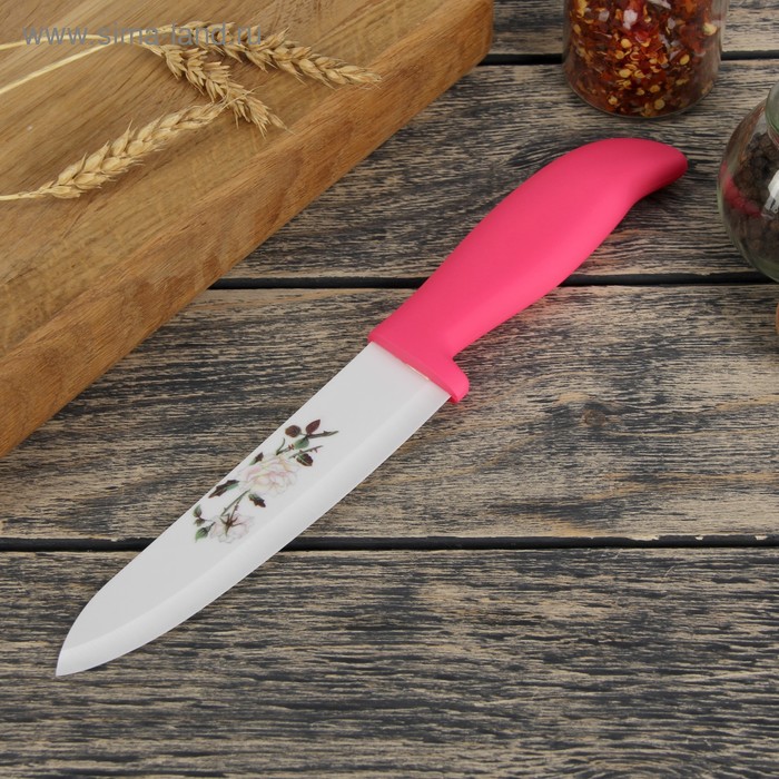 Нож керамический "Роза" лезвие 15 см, цвет розовый - Фото 1