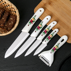 Набор кухонный «Букет роз», 5 предметов на подставке: 4 керамических ножа, лезвие 15 см, 12,5 см, 10,5 см, 7,5 см, овощечистка, цвет белый - Фото 2
