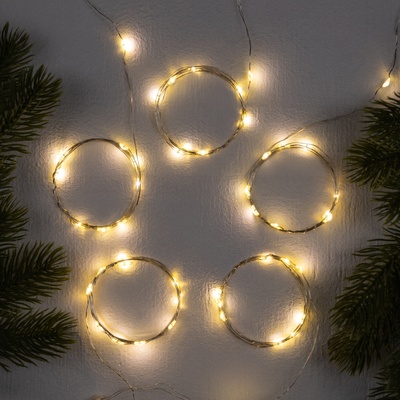 Набор гирлянд «Нить» 1 м роса, IP20, серебристая нить, 10 LED, свечение тёплое белое, 3 режима, батарейки AG13×3 (в комплекте), 5 шт.