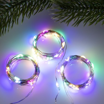 Набор гирлянд «Нить» 2 м роса, IP20, серебристая нить, 20 LED, свечение мульти, 3 режима, батарейки AG13×3 (в комплекте), 3 шт.