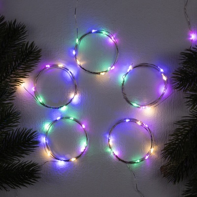 Набор гирлянд «Нить» 1 м роса, IP20, серебристая нить, 10 LED, свечение мульти, 3 режима, батарейки AG13×3 (в комплекте), 5 шт.