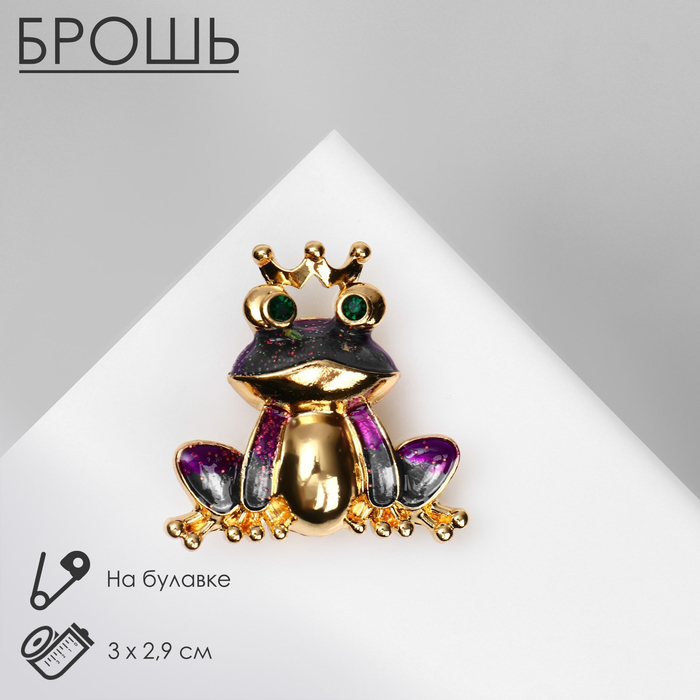 Брошь «Лягушка» королева, цветная в золоте - Фото 1