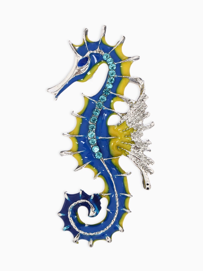 Брошь «Конёк», морской, цветная в серебре - Фото 1