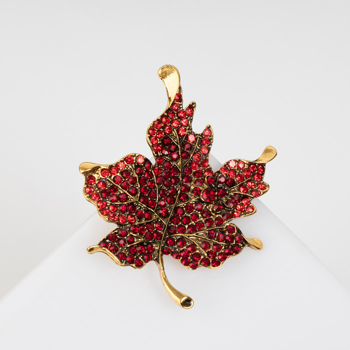 Брошь «Лист» кленовый, цвет красно-бордовый в чернёном золоте - Фото 1