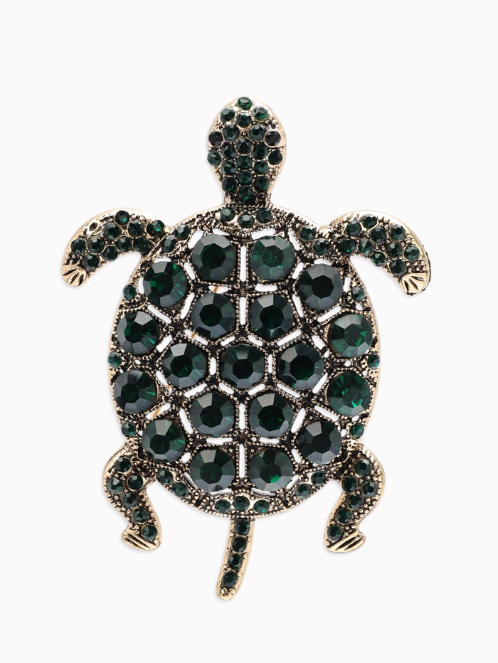 Брошь «Черепаха с хвостиком», цвет изумруд в чернёном золоте - Фото 1