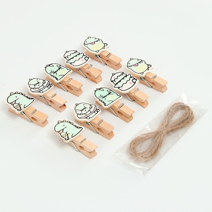 Прищепки декоративные с верёвкой для подвеса «Малыши дракончики» набор 10 шт. — 1,5 × 12 × 14 см