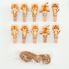 Прищепки декоративные с верёвкой для подвеса «Тигрята» набор 10 шт. — 1,5 × 12 × 14 см - фото 7592572