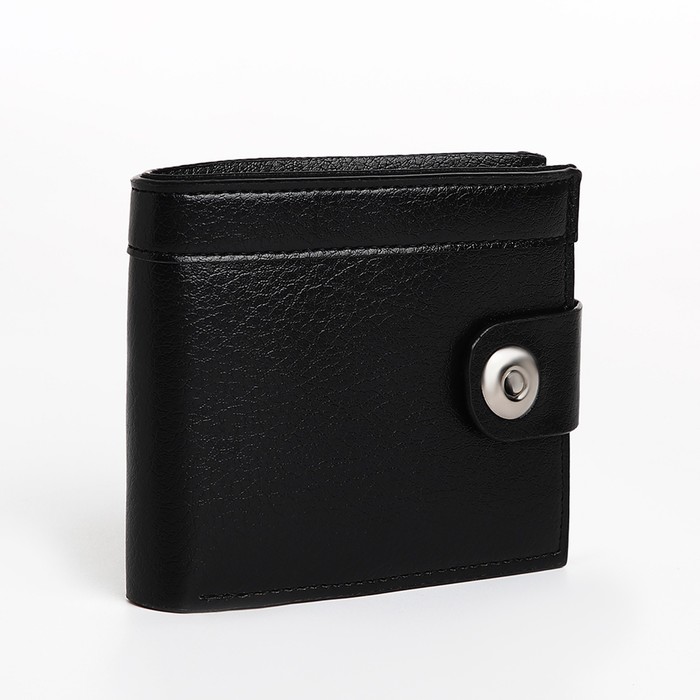 Портмоне мужское на магните, отдел для купюр, для карт, для монет, чёрное - Фото 1