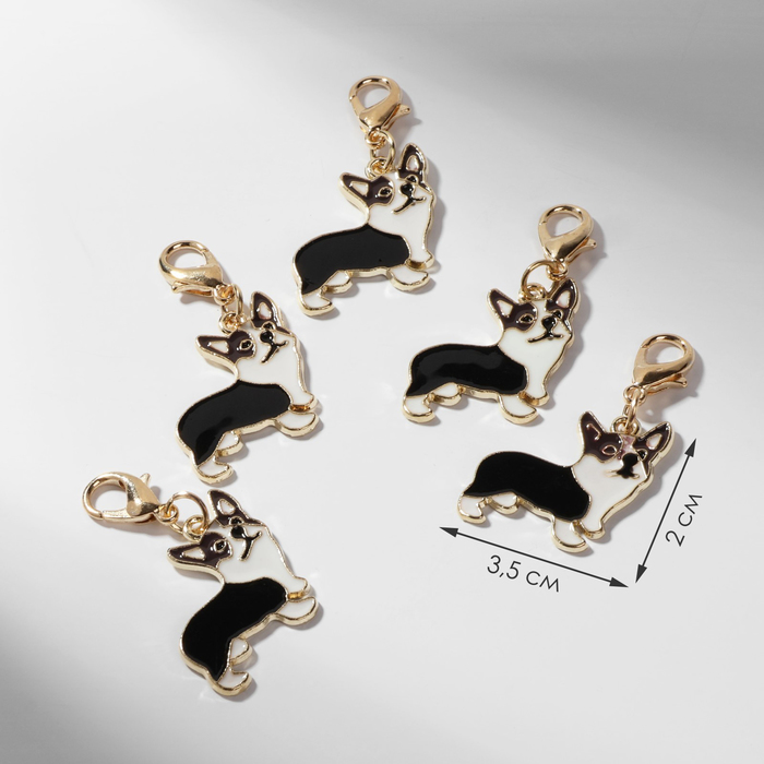 Шарм для браслета на карабине «Корги», чёрно-белый в золоте