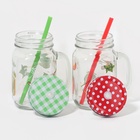 Банки Доляна «Свежий бриз», набор 2 шт.: 2 банки с крышками и трубочками 450 мл, стекло - Фото 2