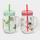 Кружки Доляна «Яркий лимонад», 450 мл, набор 2 шт.: с крышками и трубочками, стекло, прозрачные - Фото 1