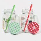 Кружки Доляна «Яркий лимонад», 450 мл, набор 2 шт.: с крышками и трубочками, стекло, прозрачные - Фото 2