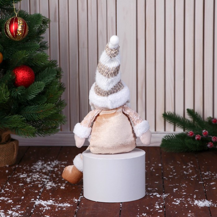 Мягкая игрушка "Дед Мороз в полосатом колпаке, с ремешком" 14х43 см, золото - фото 1907867834